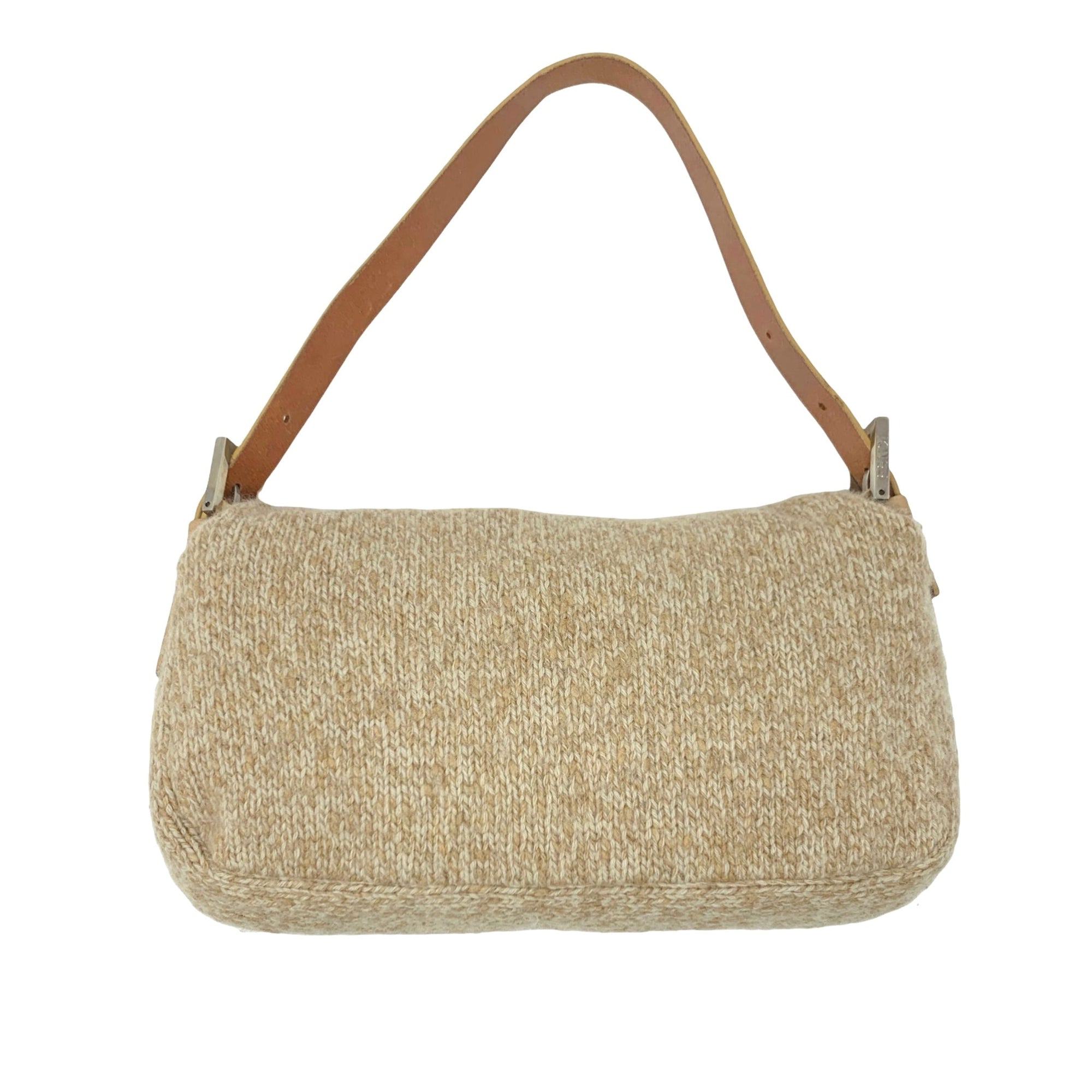Fendi Beige Wool Baguette Bag - Handbags