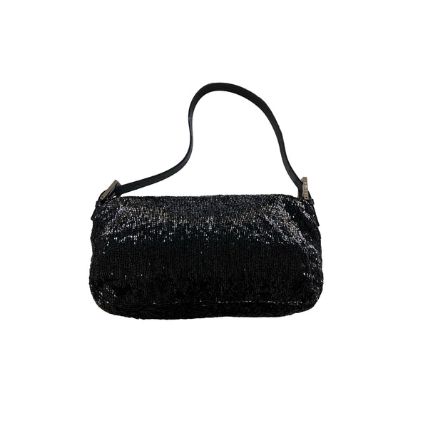 Fendi Black Beaded Baguette Shoulder Bag - Handbags