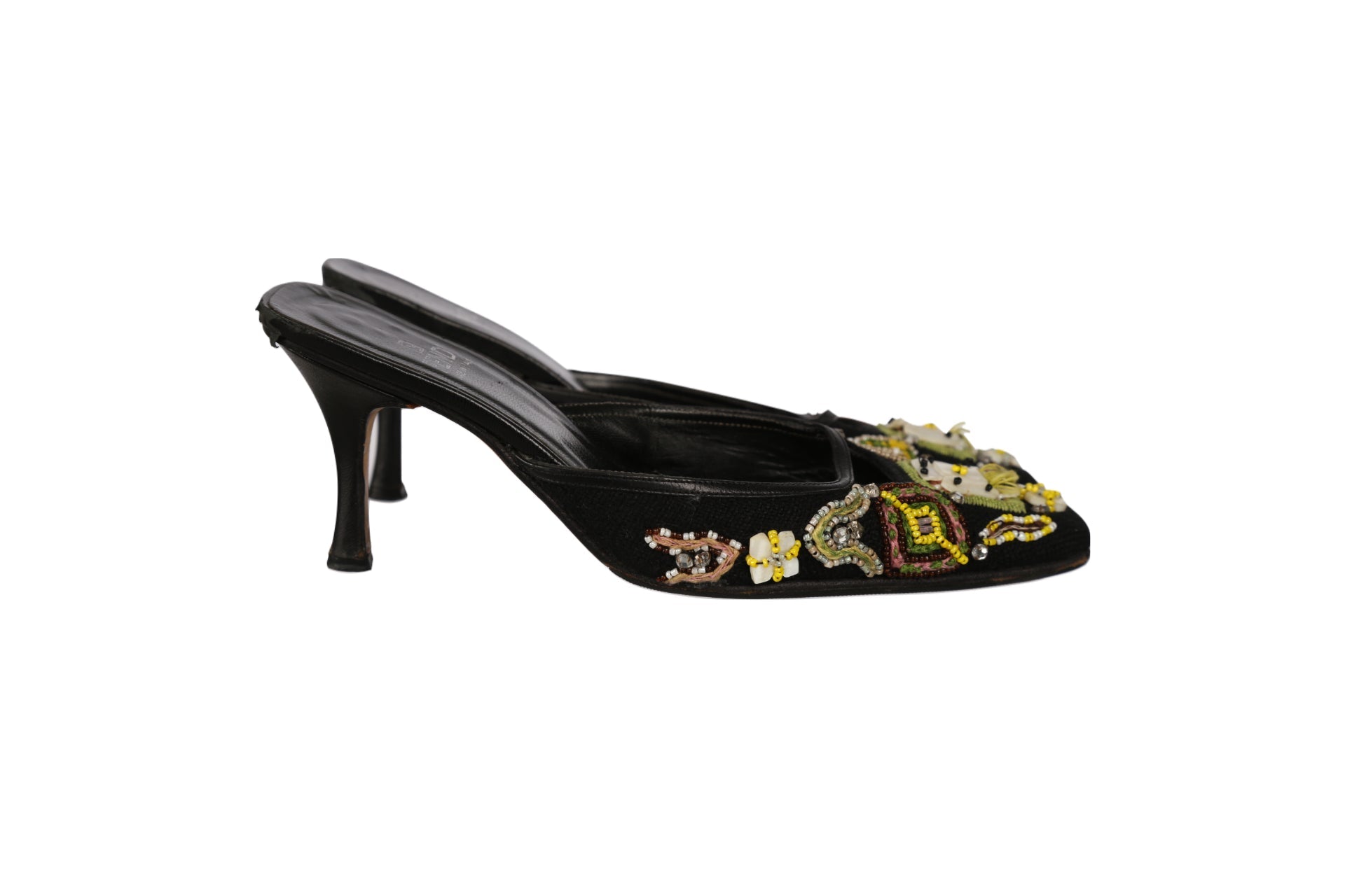 Fendi Black Beaded Kitten Heels - Shoes