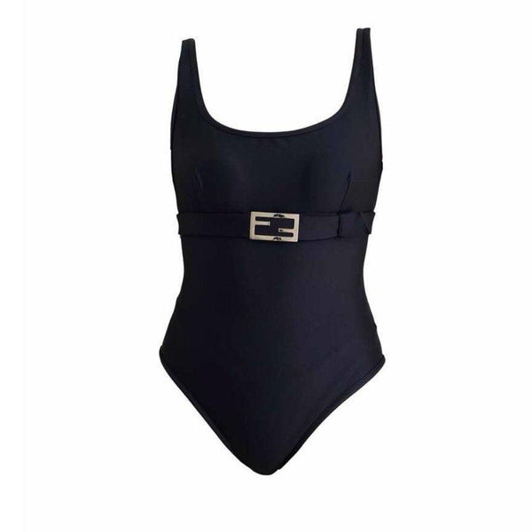 Fendi Black Belted Logo One Piece - Swimwear