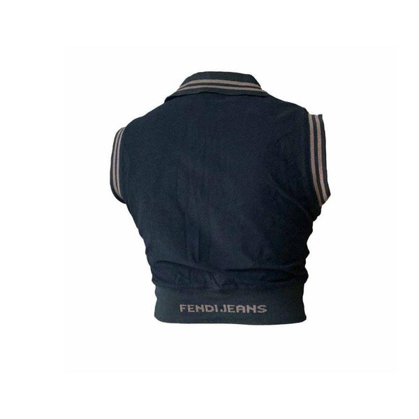 Fendi Black Cropped Knit Logo Zip Top - Apparel