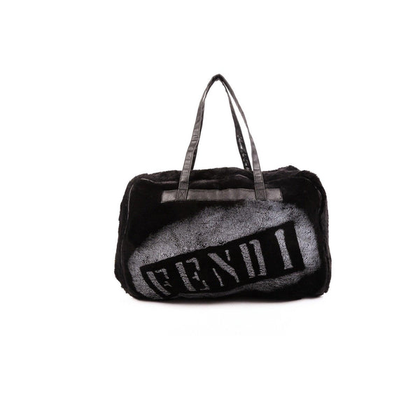 Fendi Black Faux Fur Logo Shoulder Bag - Handbags