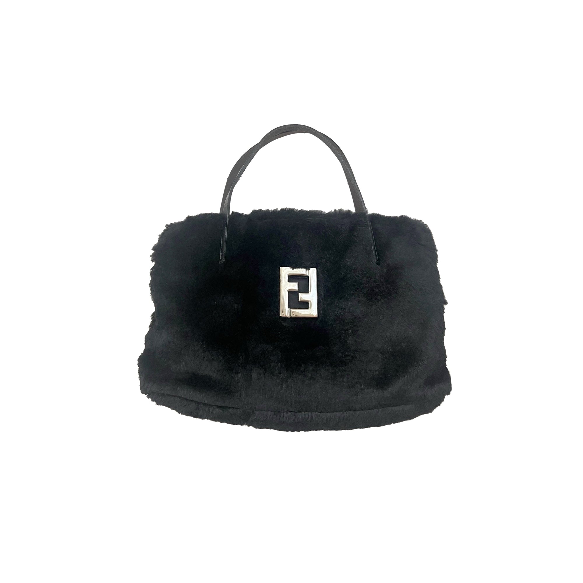 Fendi Black Fur Logo Shoulder Bag - Handbags
