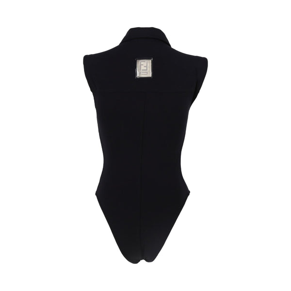 Fendi Black Collared Bodysuit - Apparel