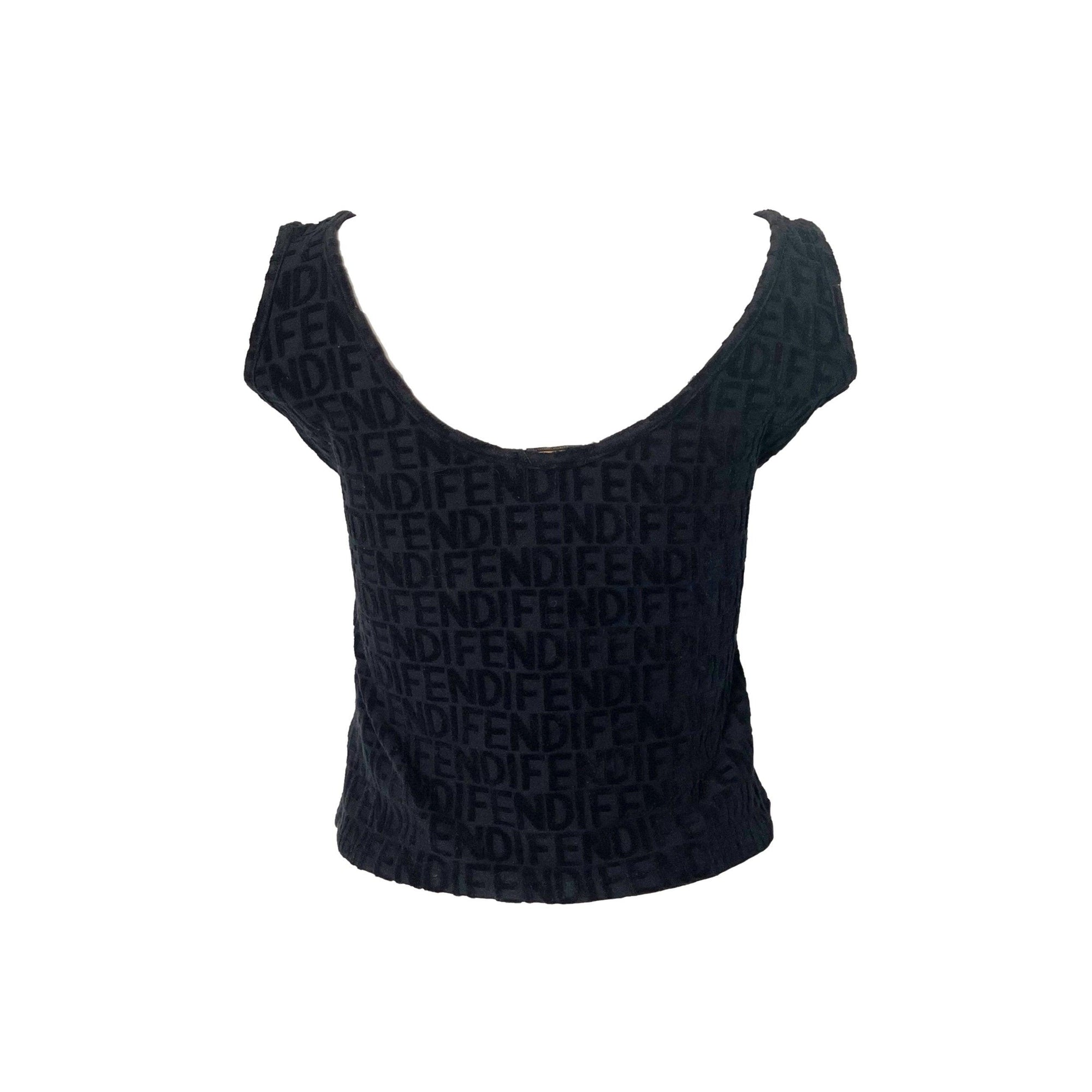 Fendi Black Monogram Terry Crop Tank - Apparel