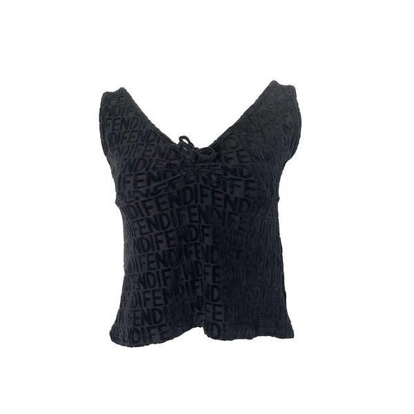 Fendi Black Monogram Terry Crop Tank - Apparel