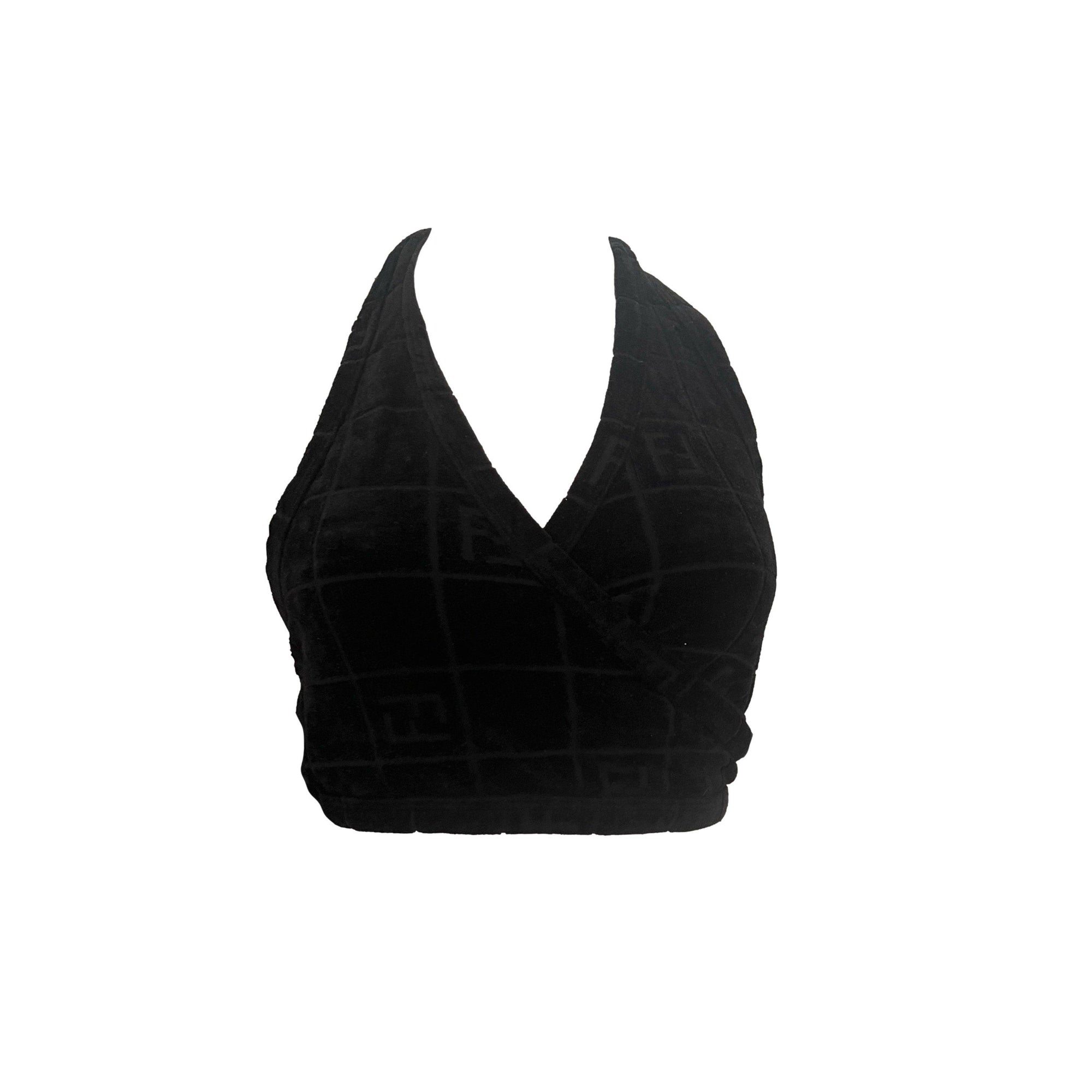 Fendi Black Monogram Terrycloth Cropped Halter - Apparel