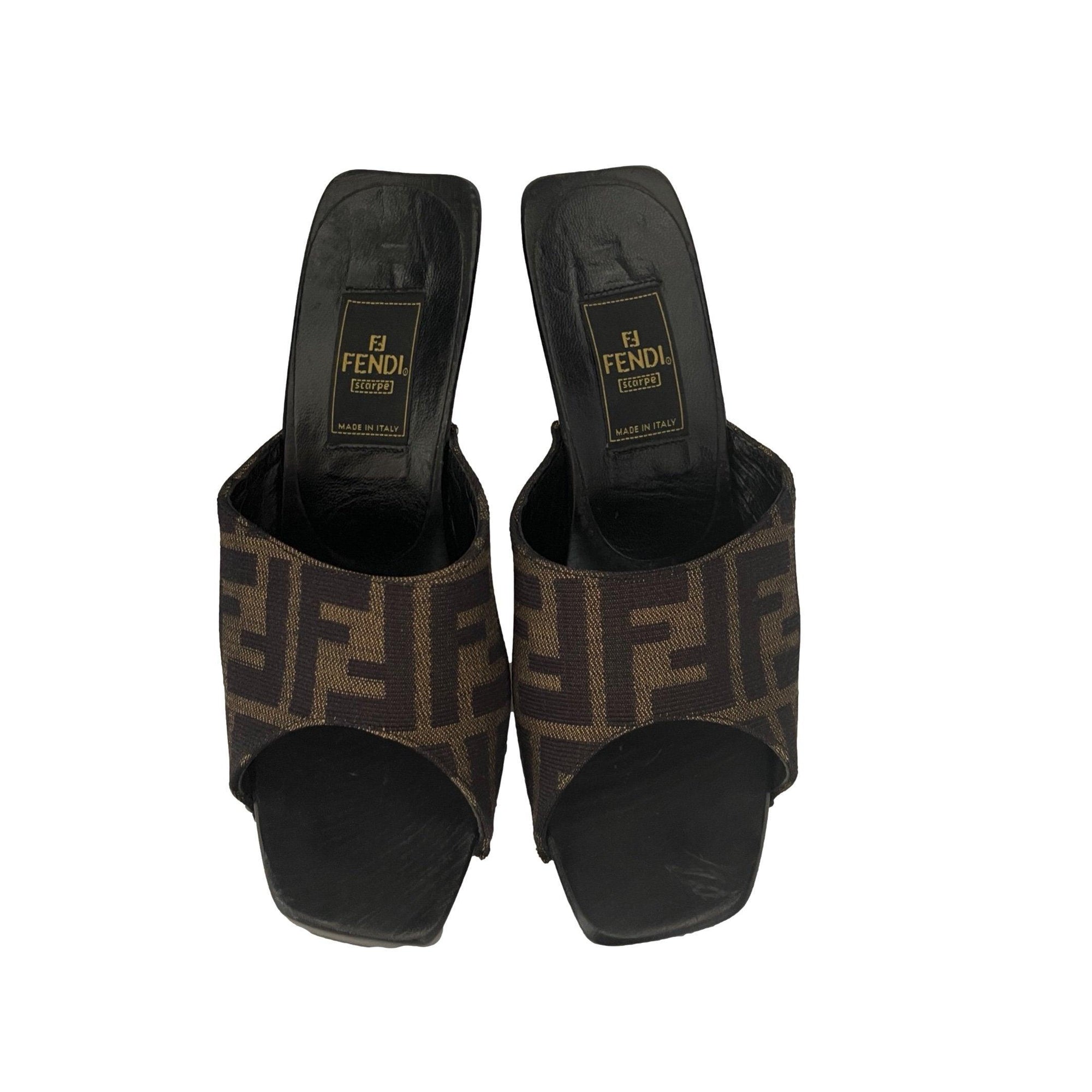 Fendi Black Monogram Wood Heels - Shoes