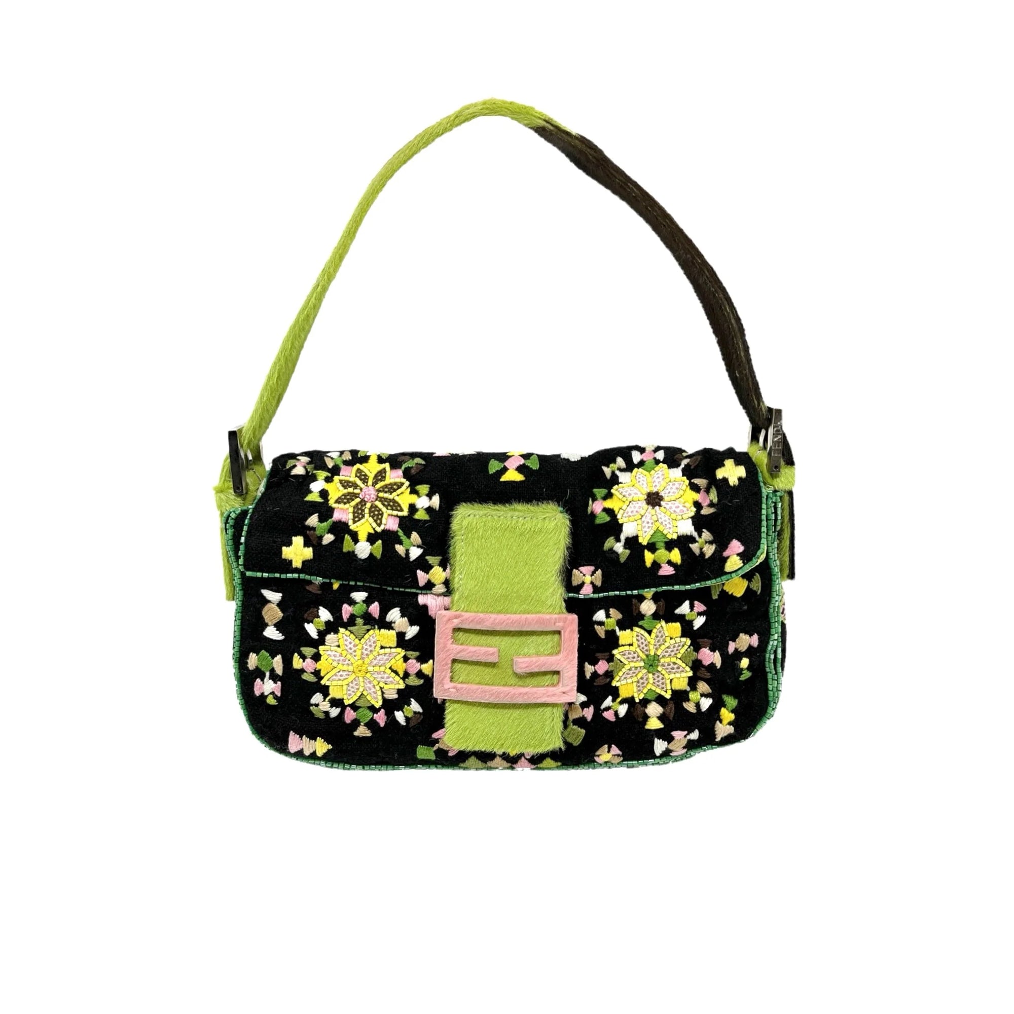 Fendi Black Multicolor Beaded Baguette - Handbags