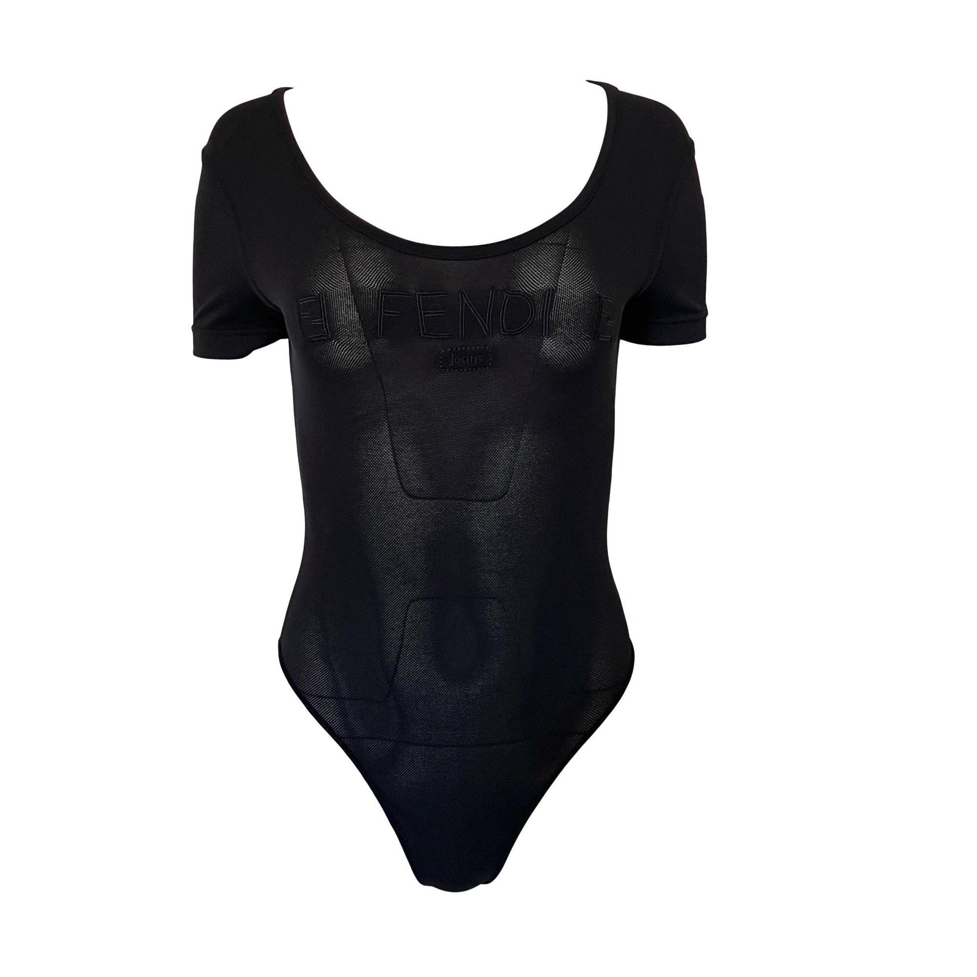 Fendi Black Short Sleeve Logo Bodysuit - Apparel