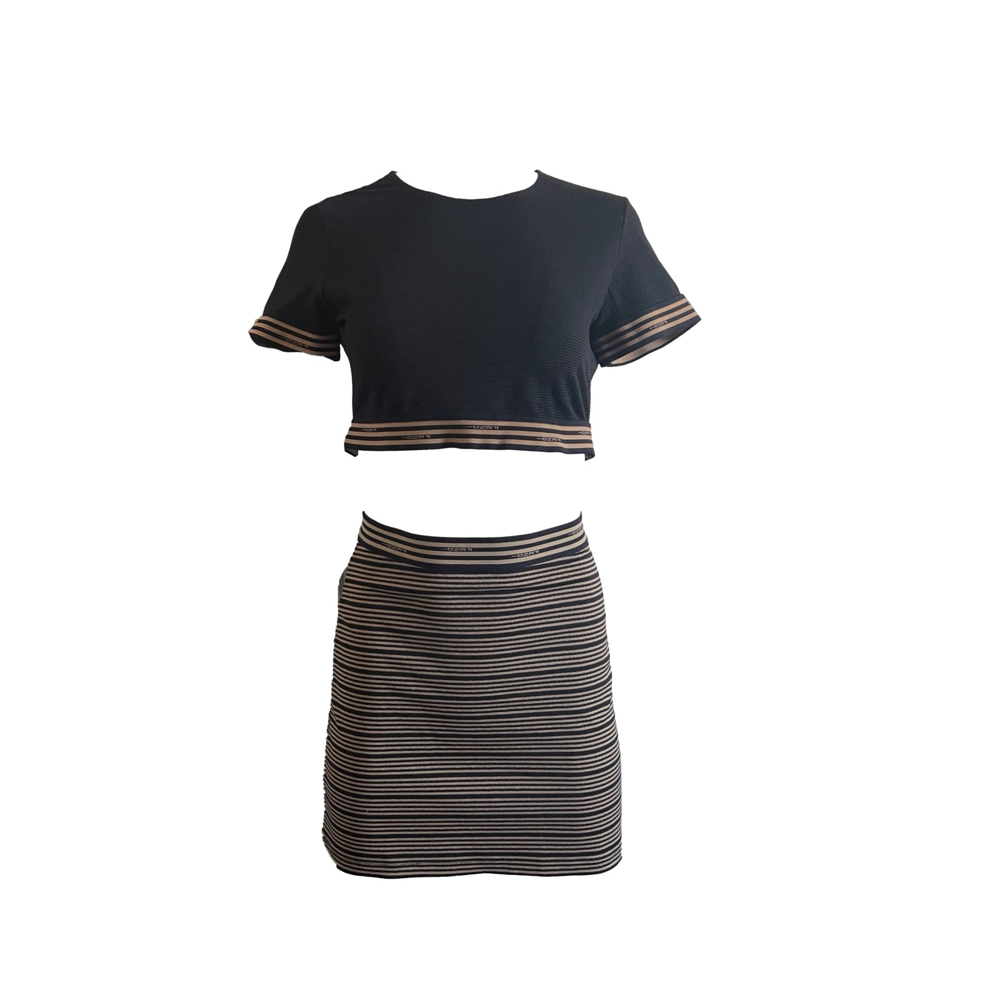 Fendi Black Stripe Stretch Crop Top Set - Apparel