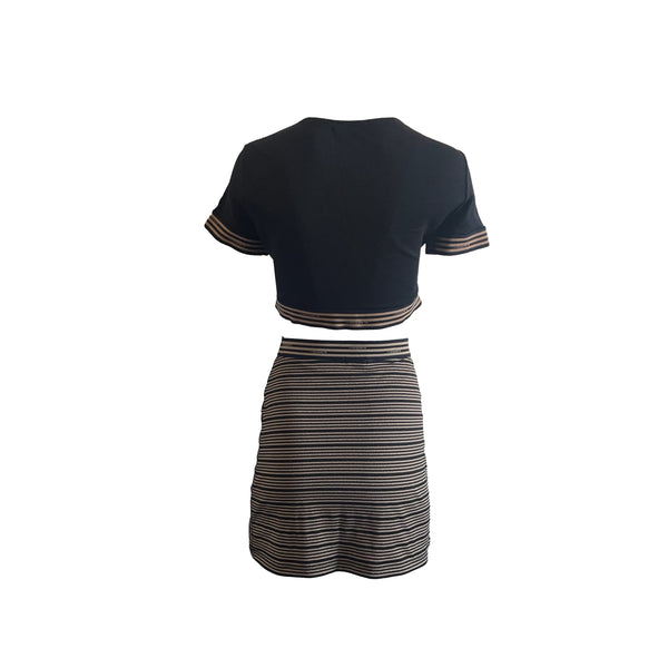 Fendi Black Stripe Stretch Crop Top Set - Apparel