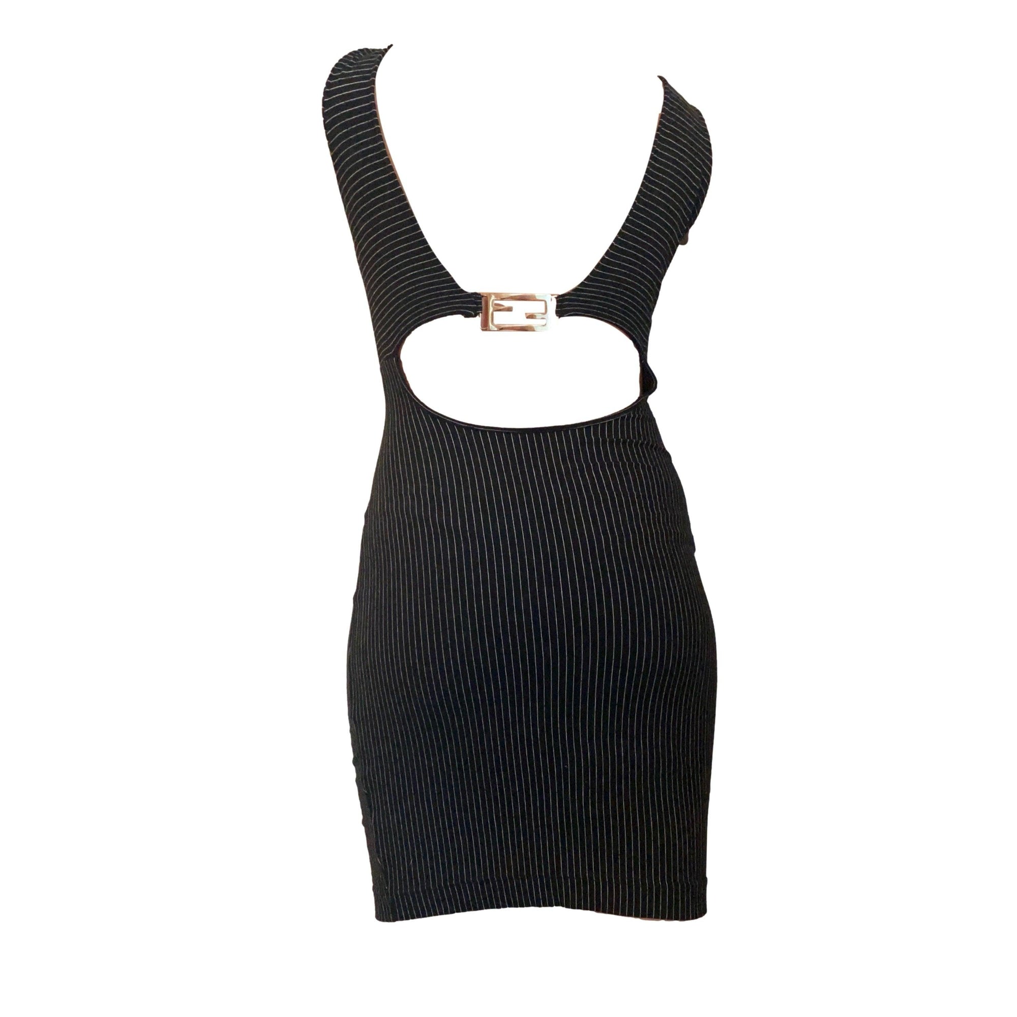 Fendi Black Stripe Stretch Logo Dress - Apparel