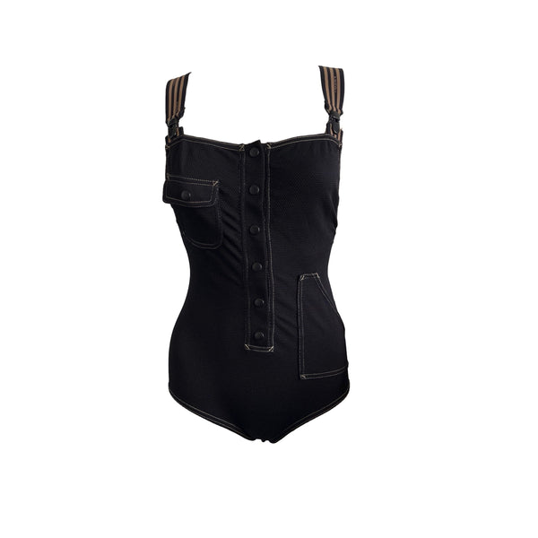 Fendi Black Textured Logo Bodysuit - Apparel