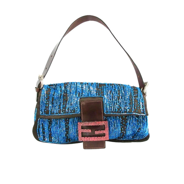 Fendi Blue Beaded Baguette Bag - Handbags