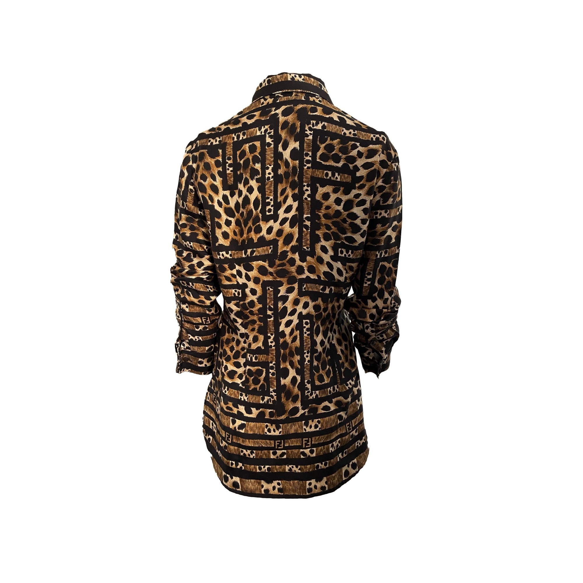 Fendi Brown Animal Print Silk Button Down - Apparel