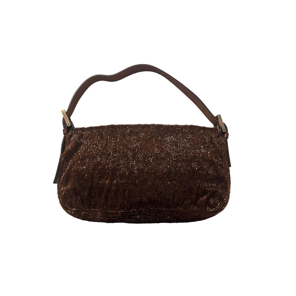 Fendi Brown Beaded Baguette Bag - Handbags