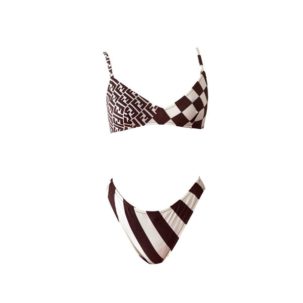 Fendi Brown Checkered Bikini - Swimwear