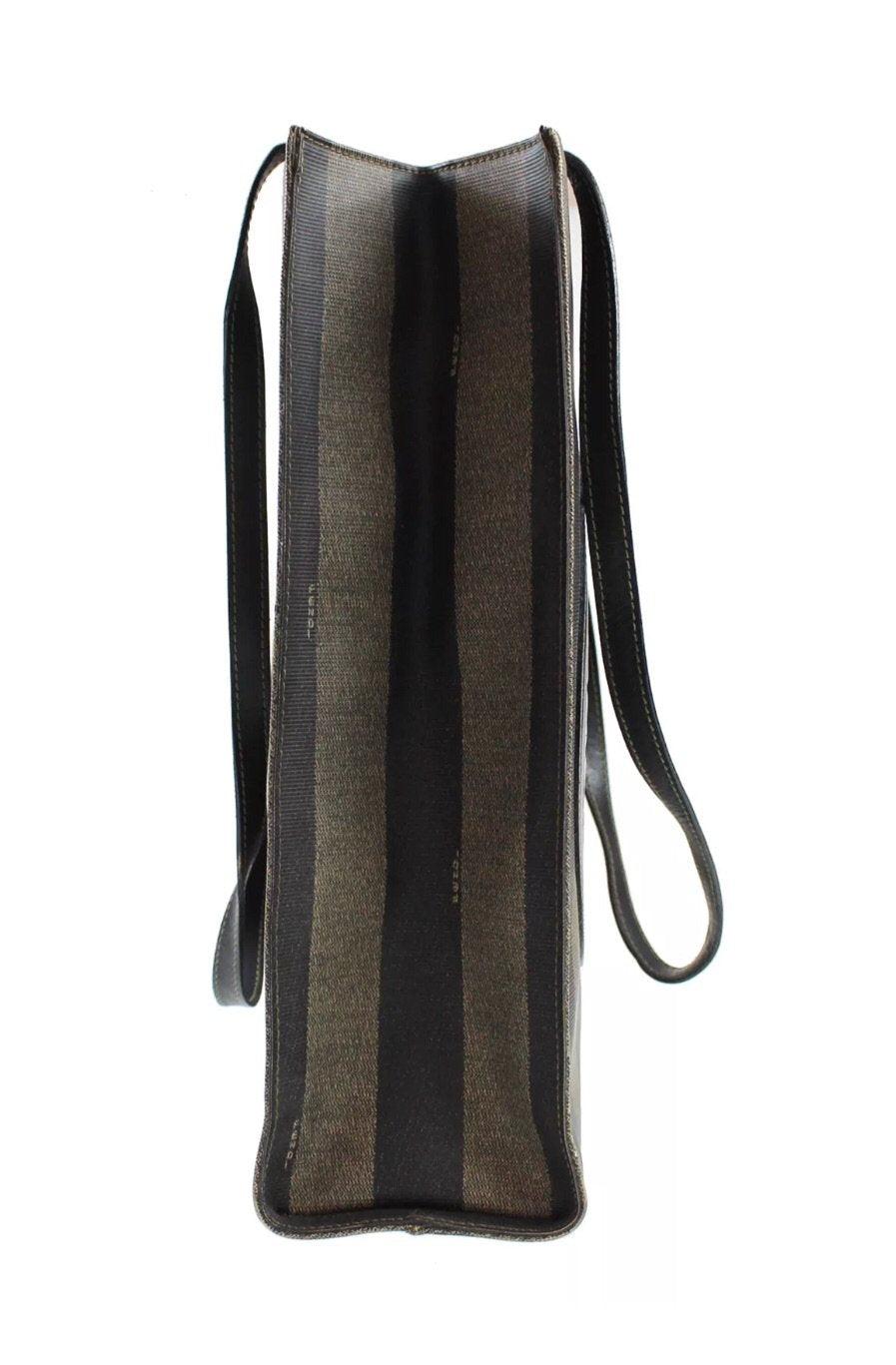 Fendi Brown Large Logo Stripe Leather Tote - Handbags