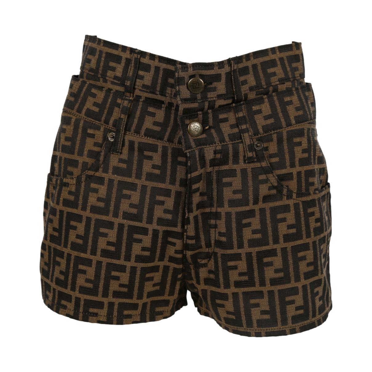 Fendi Brown Logo Double Button Shorts - Apparel