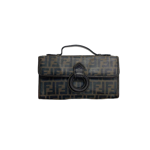 Fendi Brown Logo Small Top Handle - Handbags