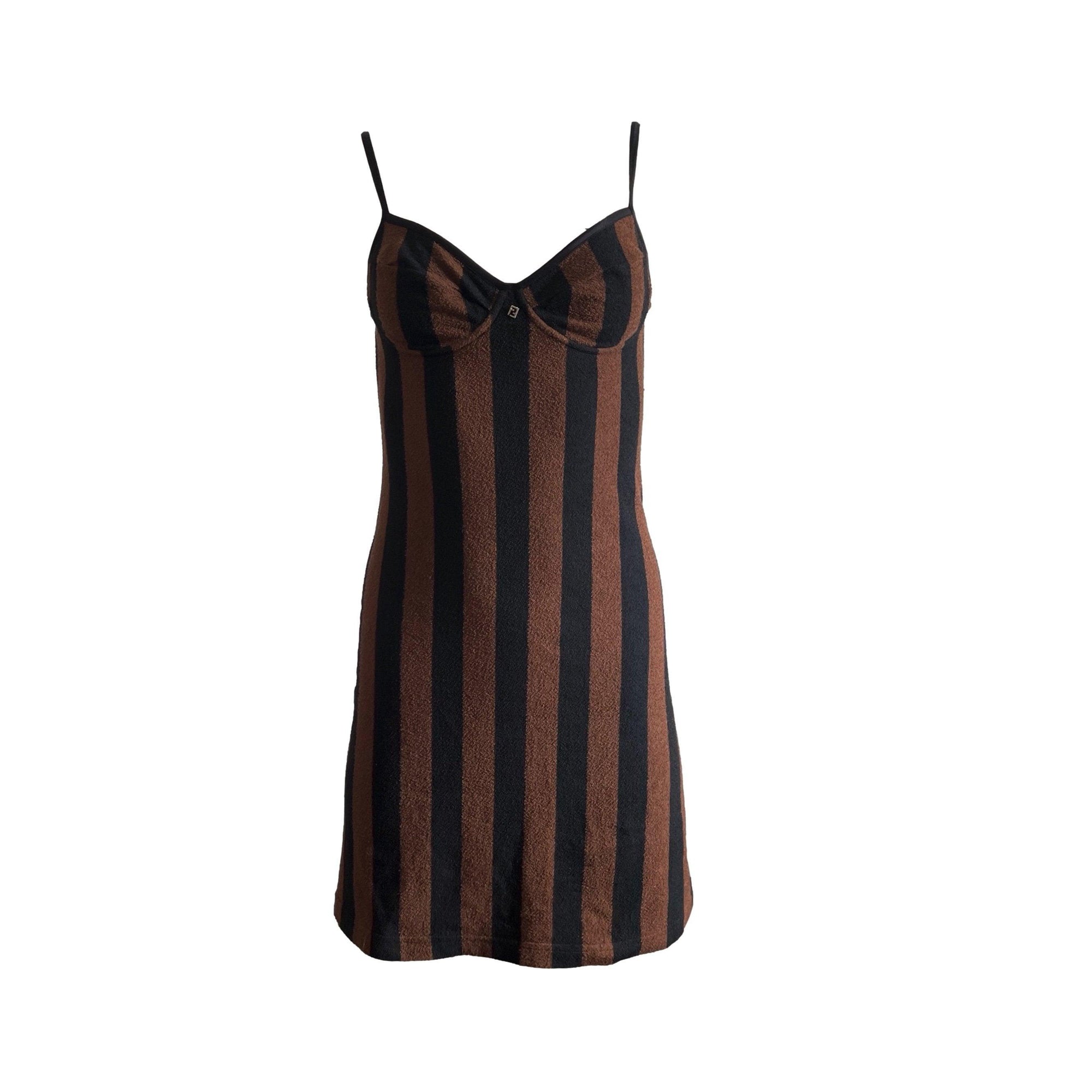 Fendi Brown Stripe Terry Cloth Dress - Apparel