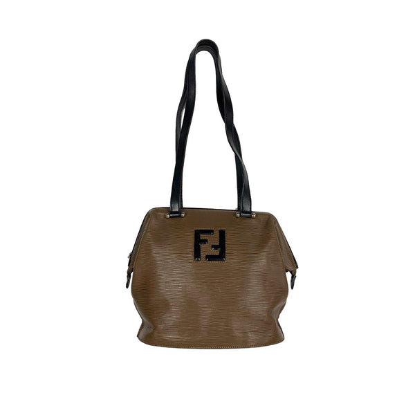 Fendi Brown Textured Leather Shoulder Bag - Handbags