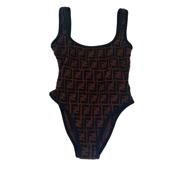 Fendi Brown Textured Monogram One Piece - Swimwear
