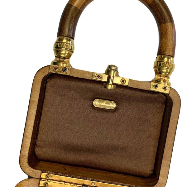 Fendi Brown Two-Tone Striped Mini Wood Top Handle - Handbags