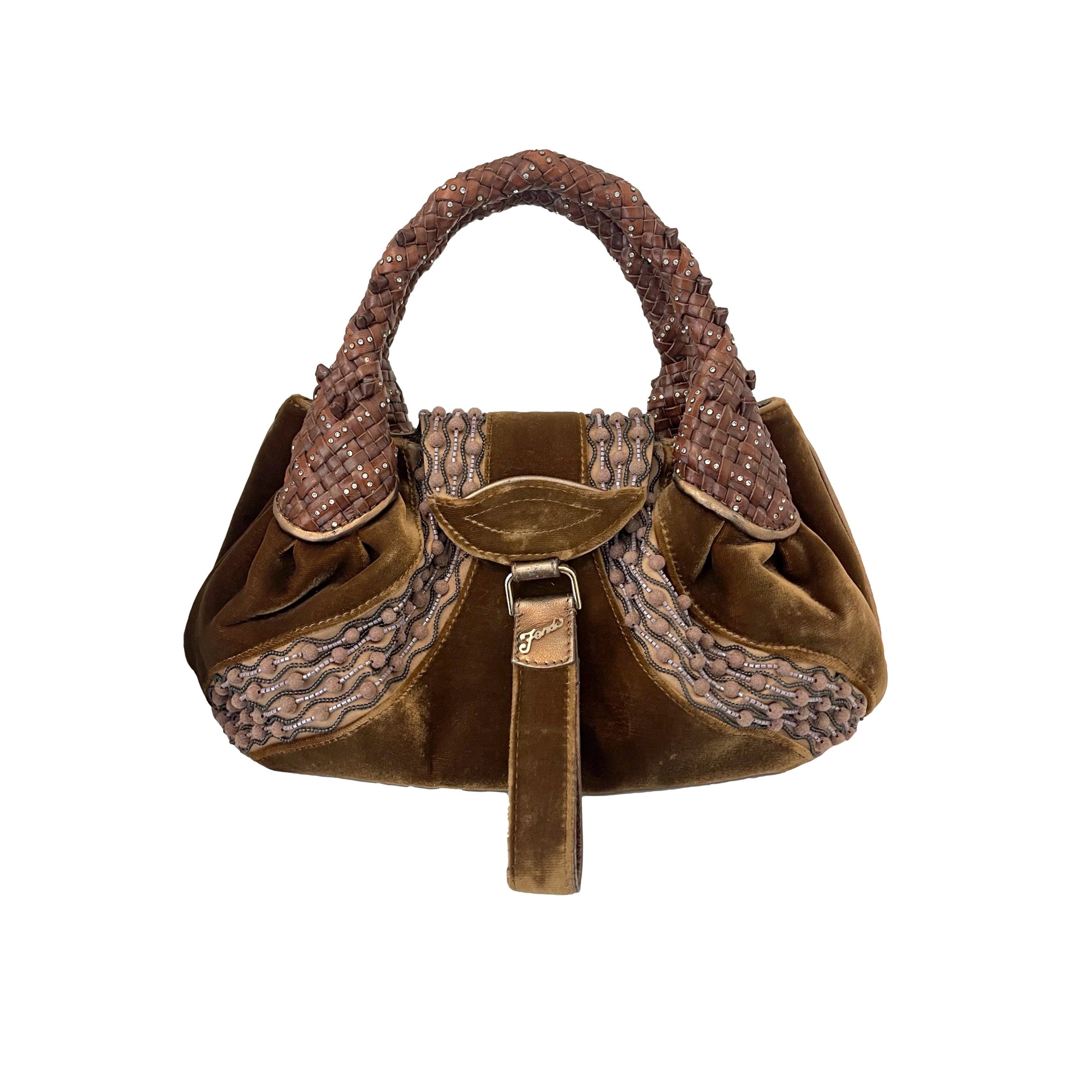 Fendi Brown Velvet Logo Spy Bag - Handbags