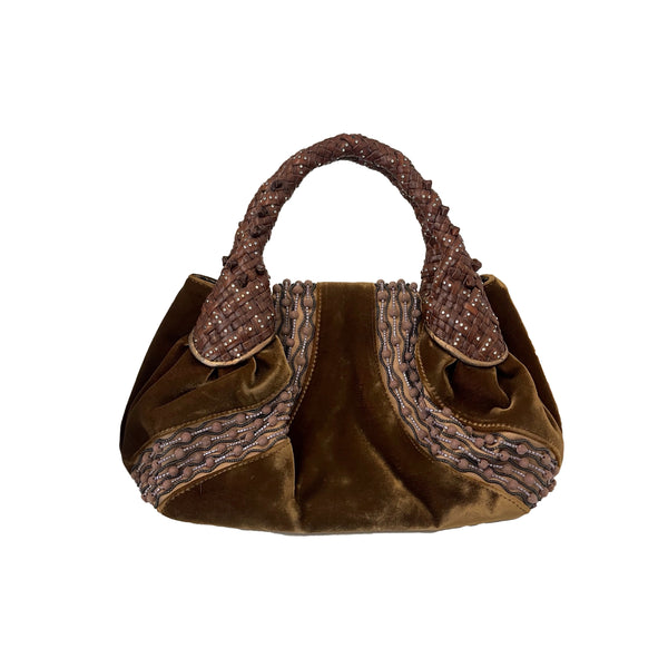 Fendi Brown Velvet Logo Spy Bag - Handbags