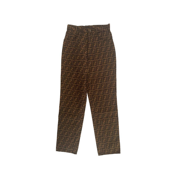 Fendi Brown Zucca Classic Logo Pants - Apparel