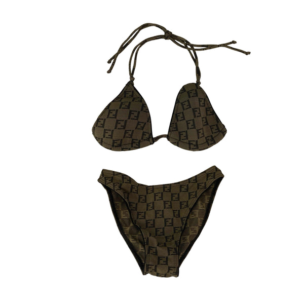 Fendi Brown Zucca Logo String Bikini - Swimwear
