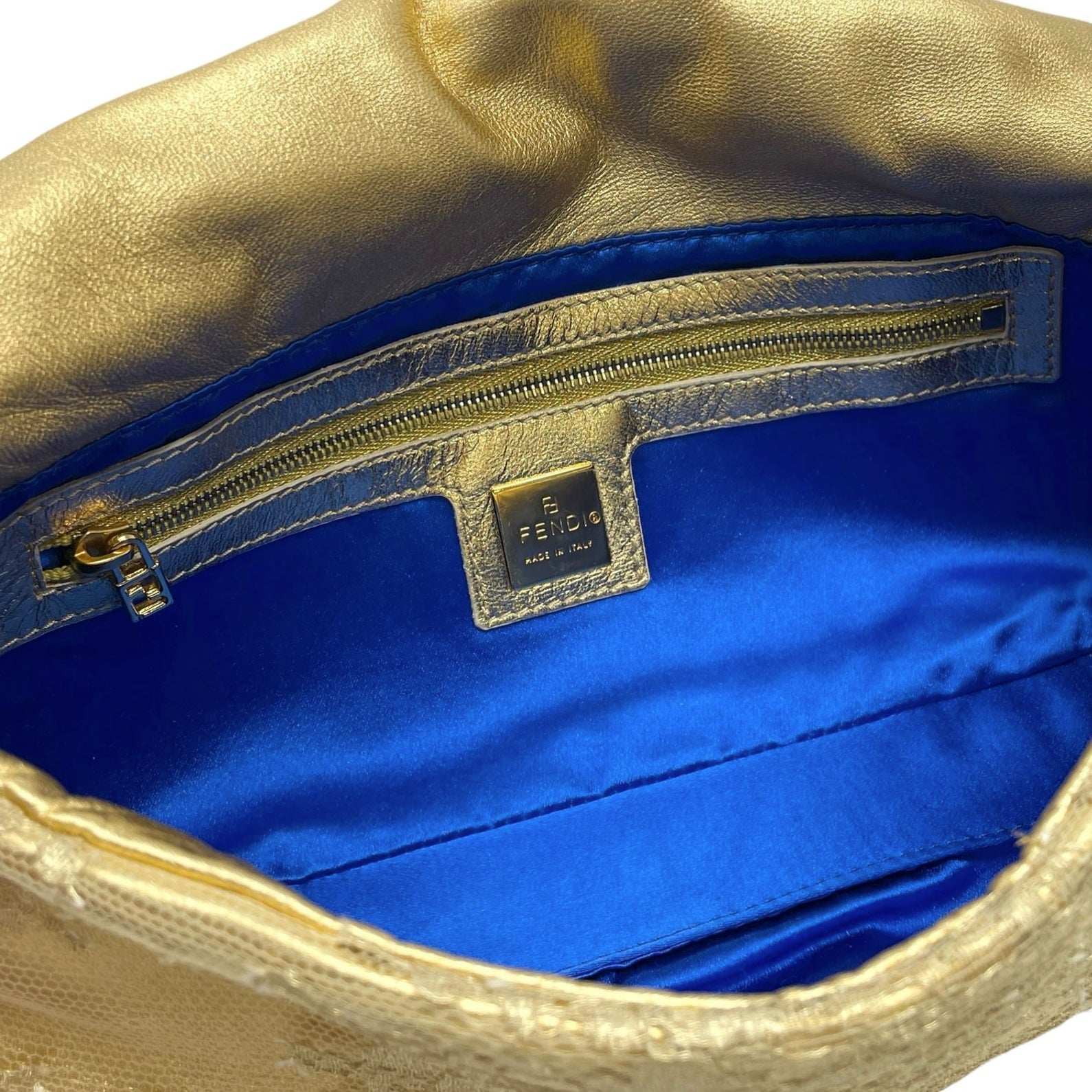 Fendi Gold Lace Baguette Bag - Handbags