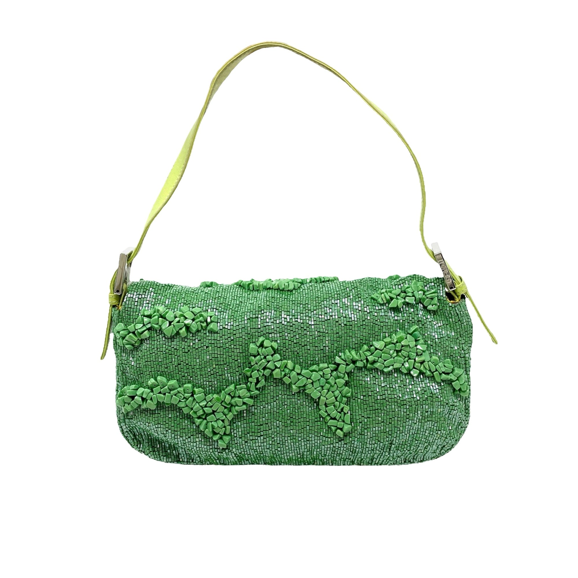 Fendi Green Beaded Rock Baguette Bag - Handbags