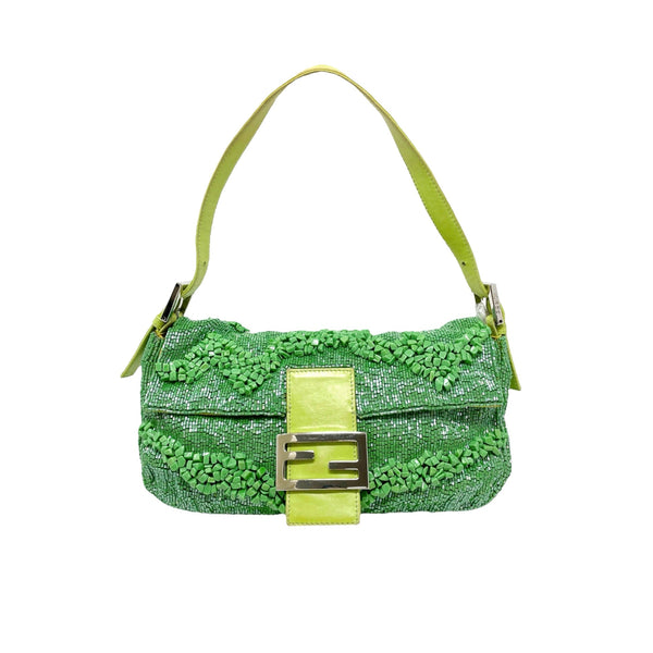 Fendi Green Beaded Rock Baguette Bag - Handbags