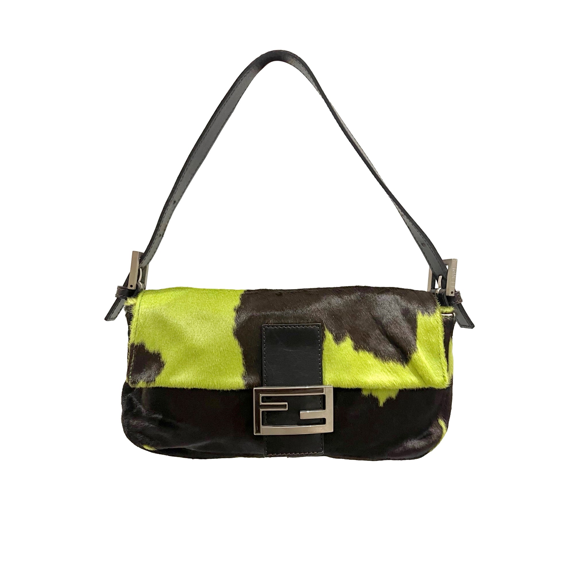 Fendi Green Cow Print Baguette - Handbags