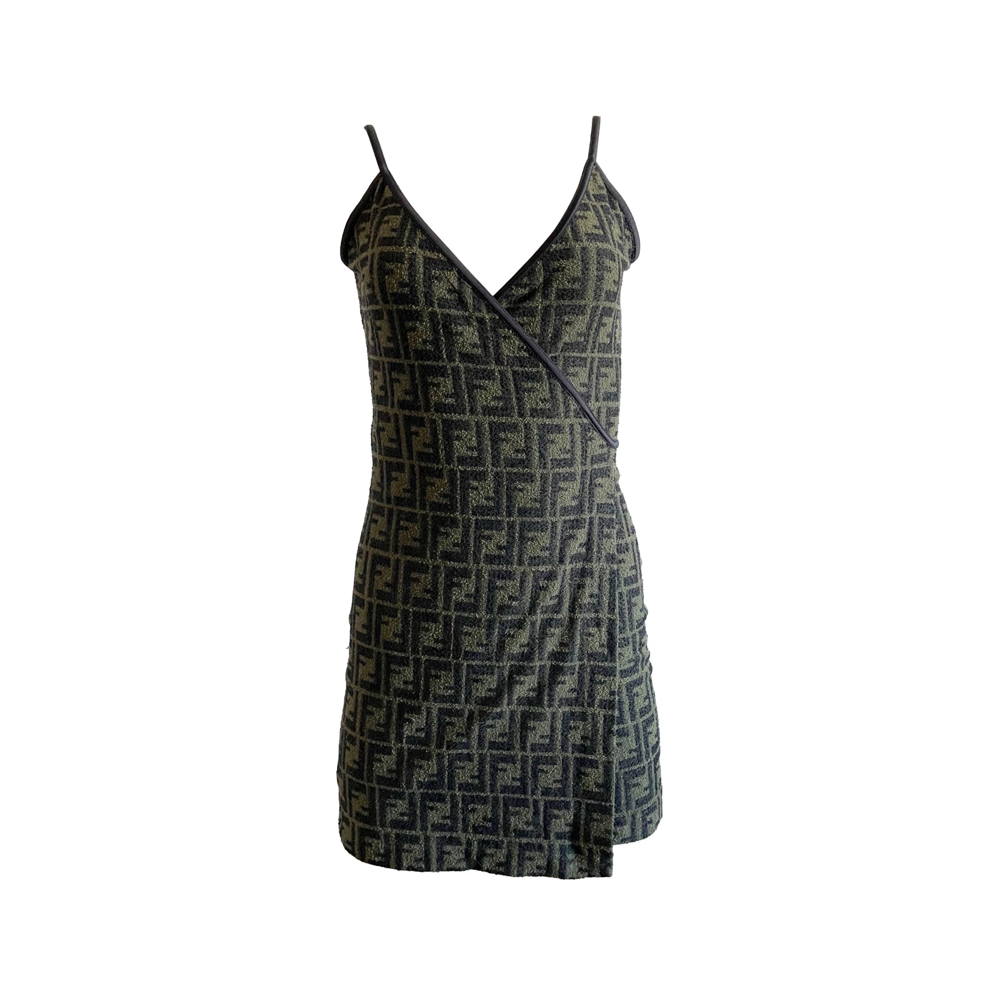 Fendi Green Monogram Terrycloth Wrap Dress - Apparel