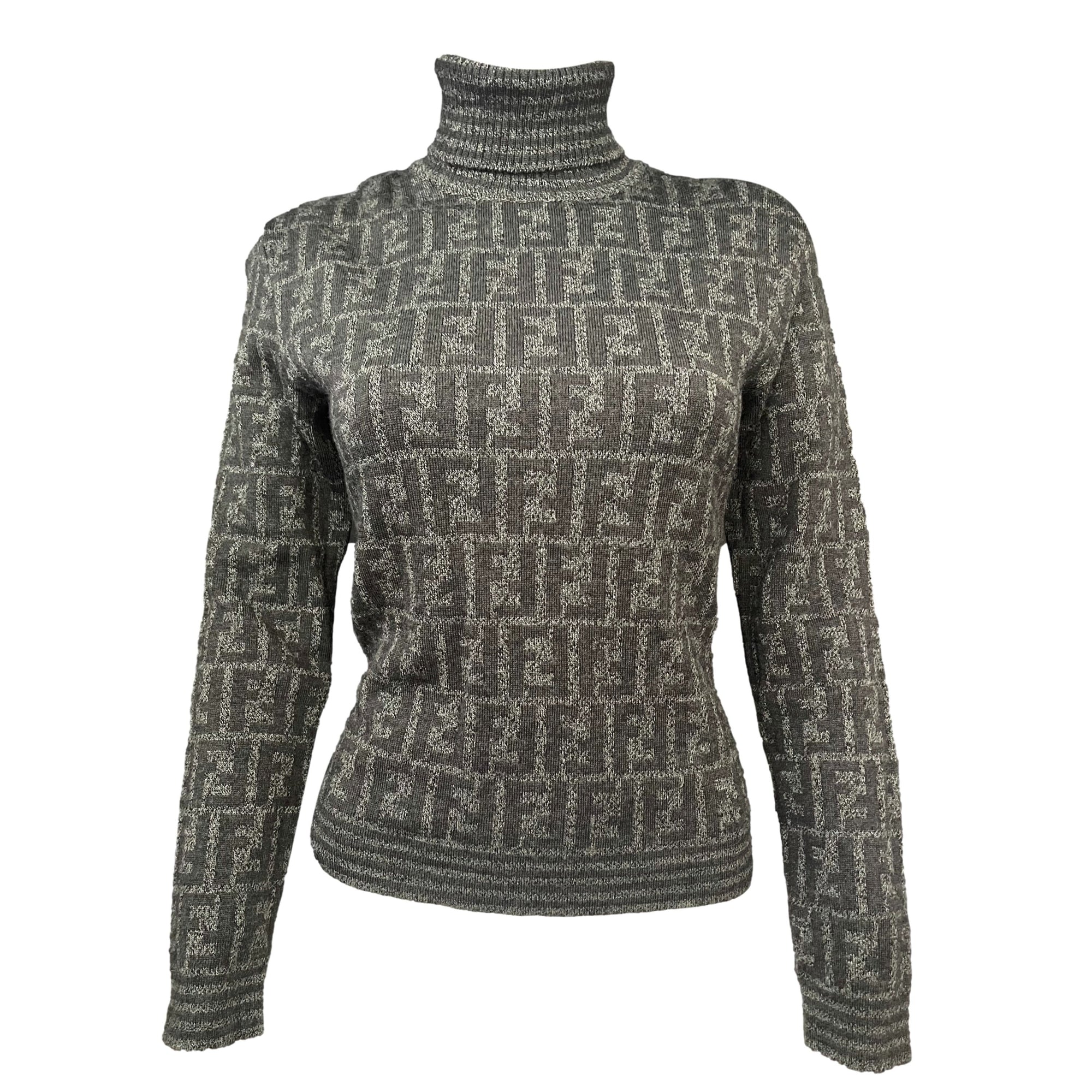 Treasures of NYC Fendi Grey Logo Turtleneck Sweater