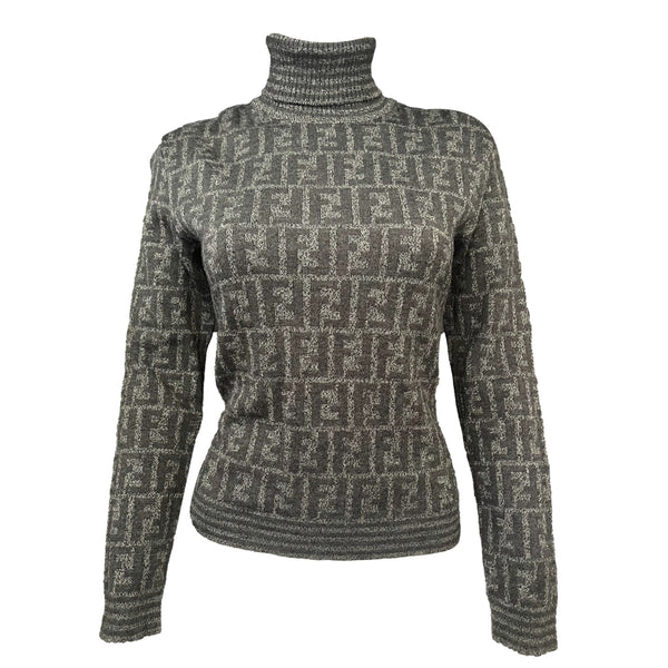 Fendi Grey Logo Turtleneck Sweater