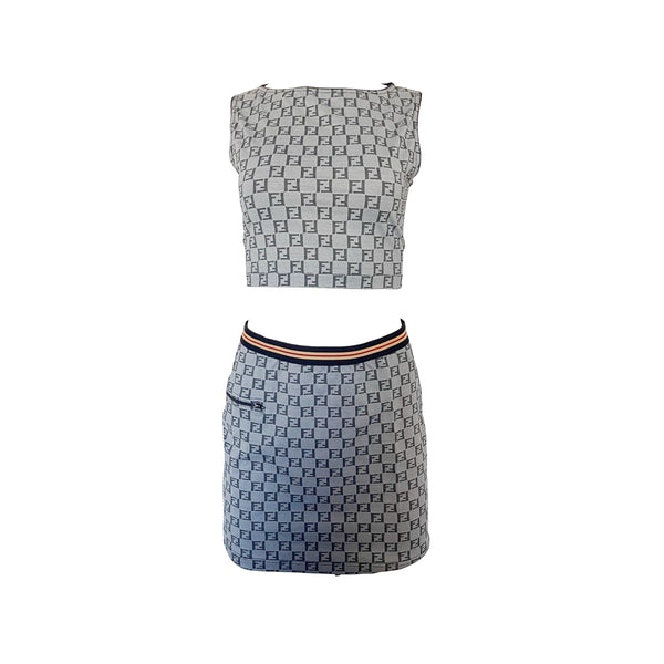 Fendi Grey Monogram Mini Skirt Stretch Set - Apparel