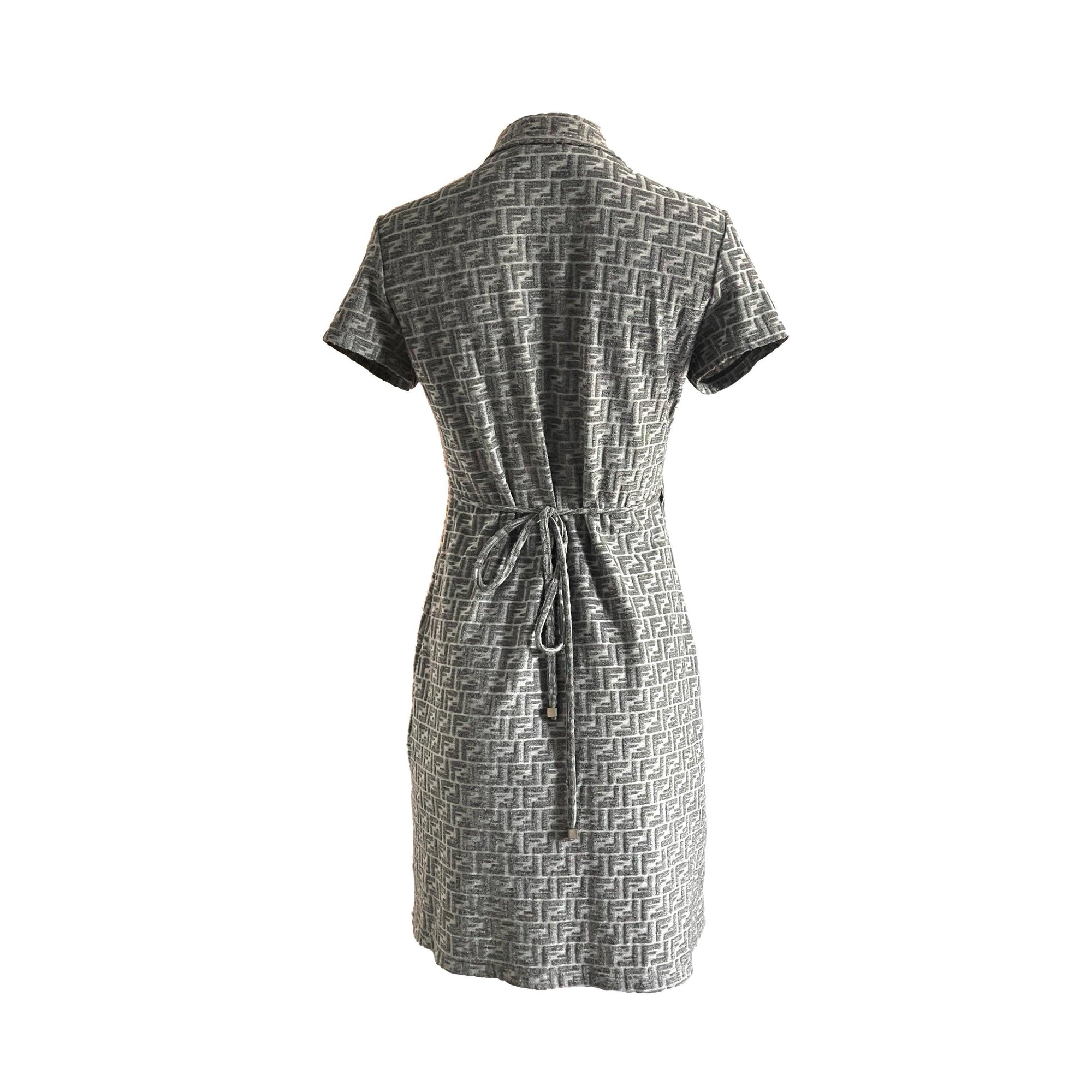 fendi grey dress FENDI spread-collar Pleated Midi Dress | Grey