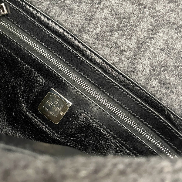 Fendi Grey Wool Baguette Bag - Handbags