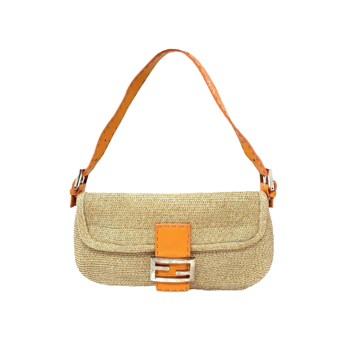 Fendi Jute Orange Baguette Bag - Handbags