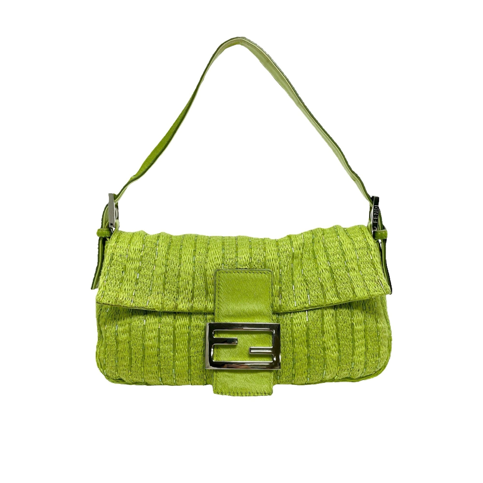 Fendi Lime Green Beaded Baguette Bag - Handbags