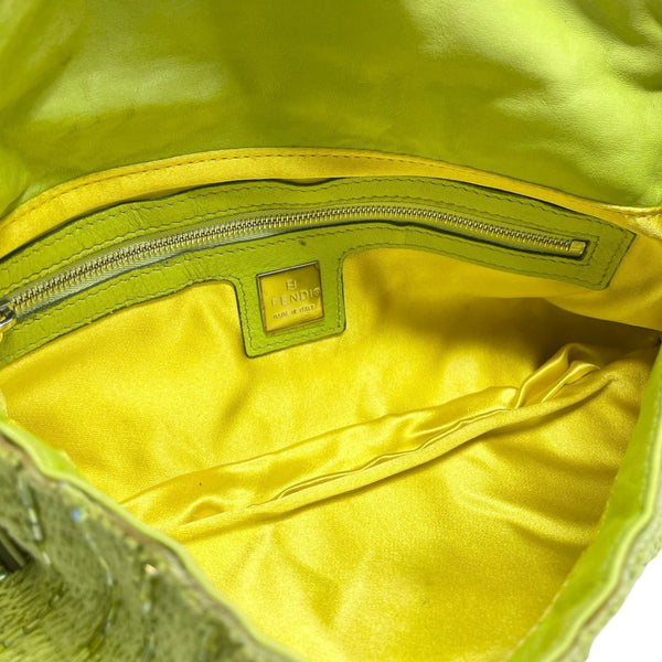 Fendi Lime Green Beaded Baguette Bag - Handbags