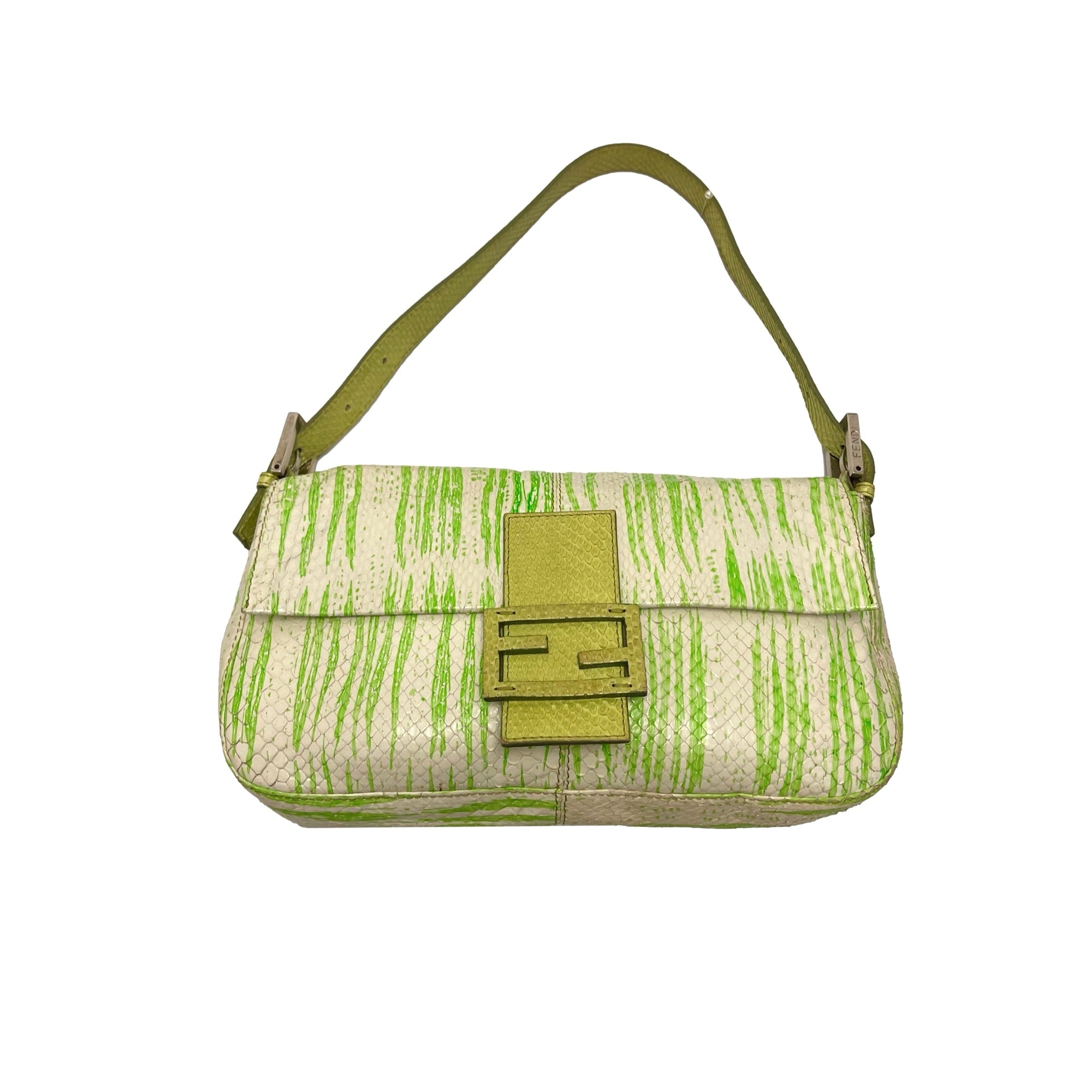 Fendi Lime Green Python Baguette Bag - Handbags