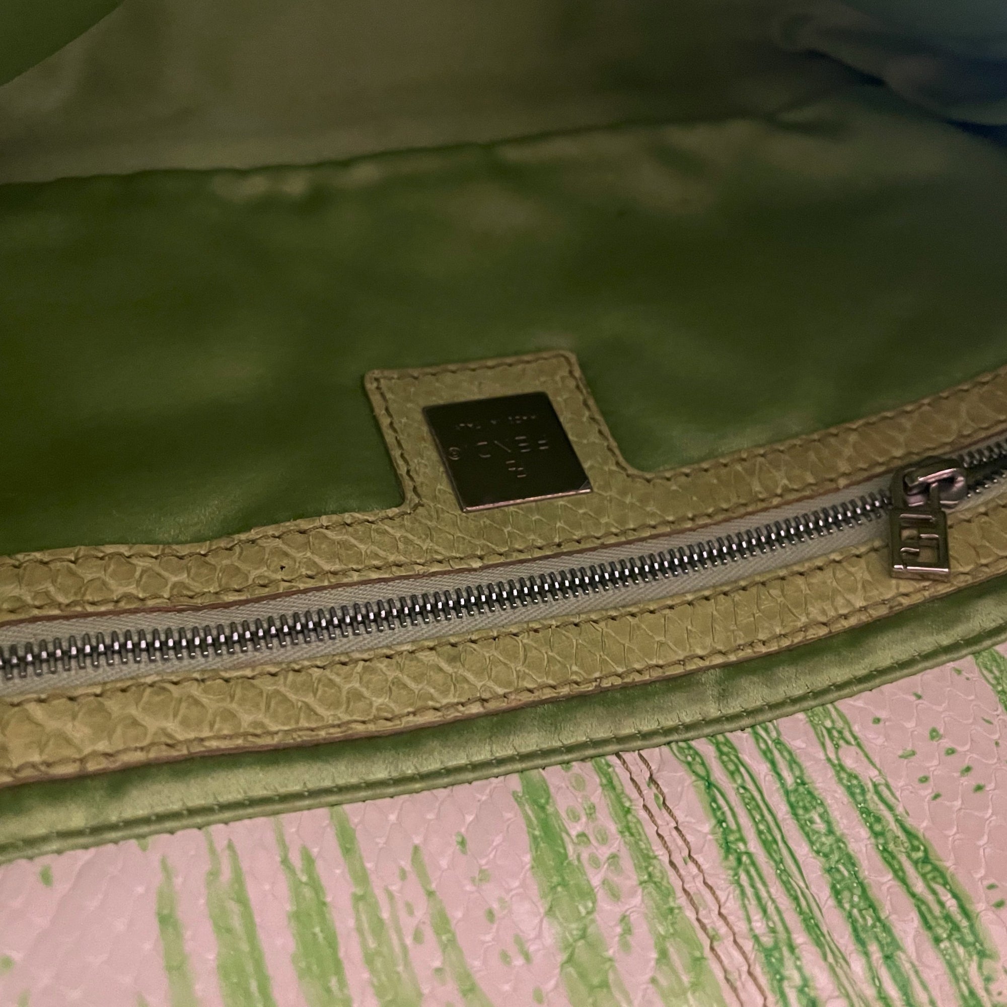 Fendi Lime Green Python Baguette Bag - Handbags