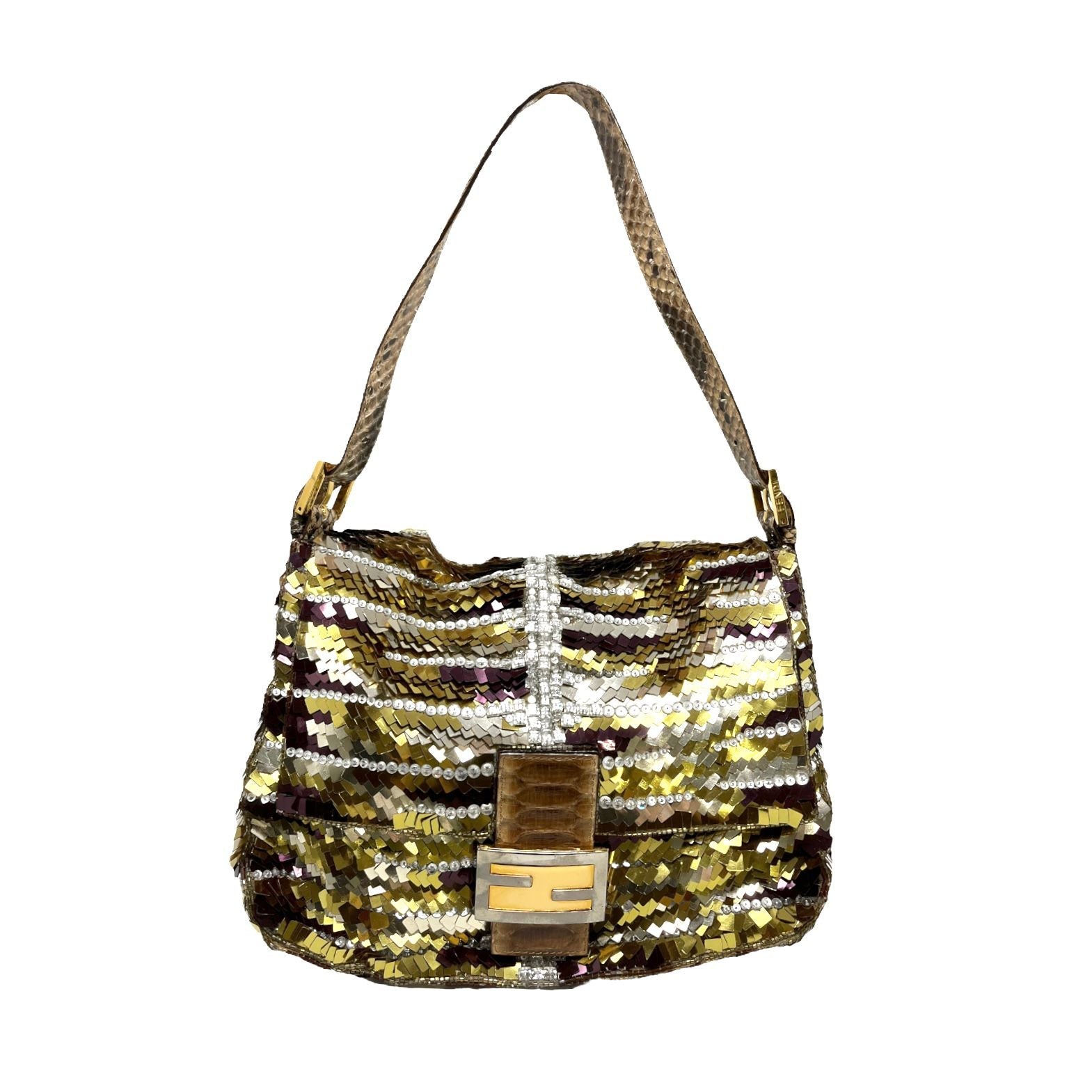Fendi Metallic Sequins Baguette - Handbags