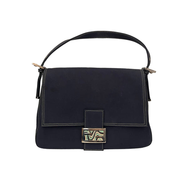 Fendi Navy Denim Logo Shoulder Bag - Handbags